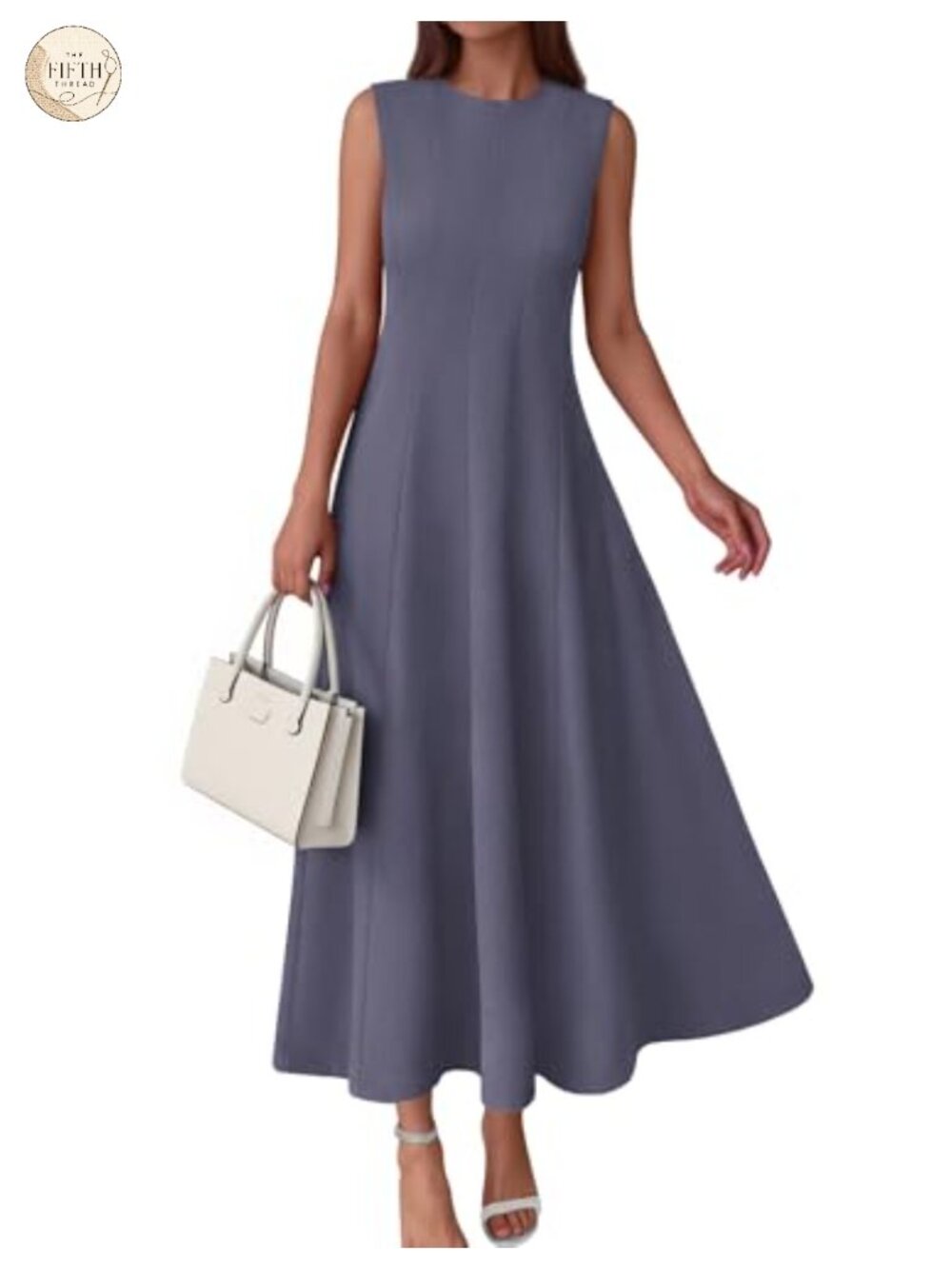 Sleeveless Maxi Dress with Pockets Cotton Blend High Waist Fit and Flare